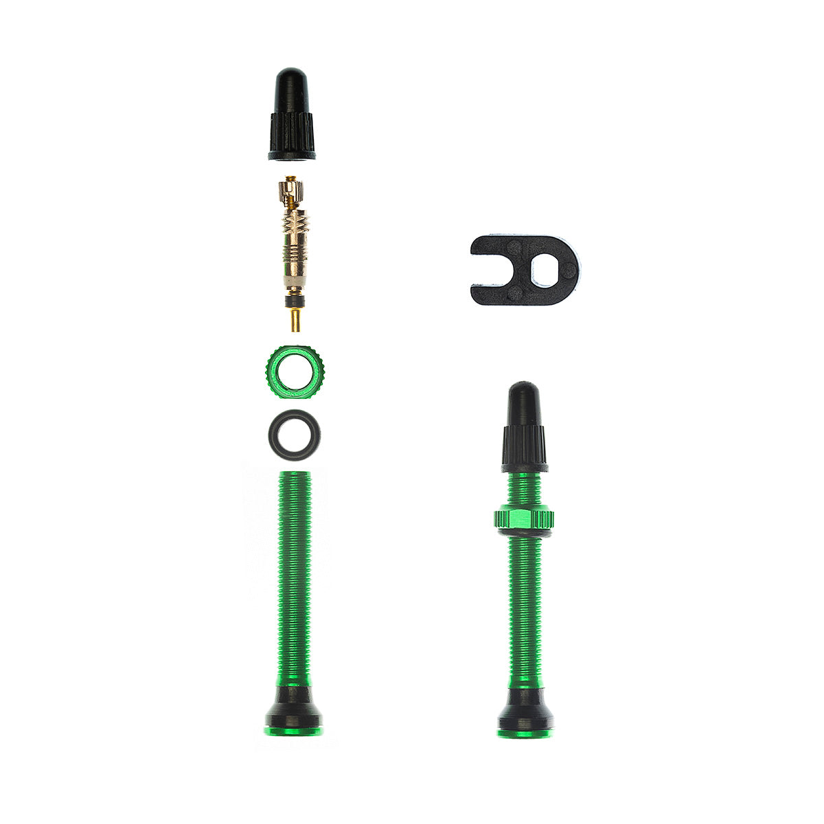 IMEZI チューブレスバルブ44mm長 (緑)2個セット キャップ・バルブコアツール付