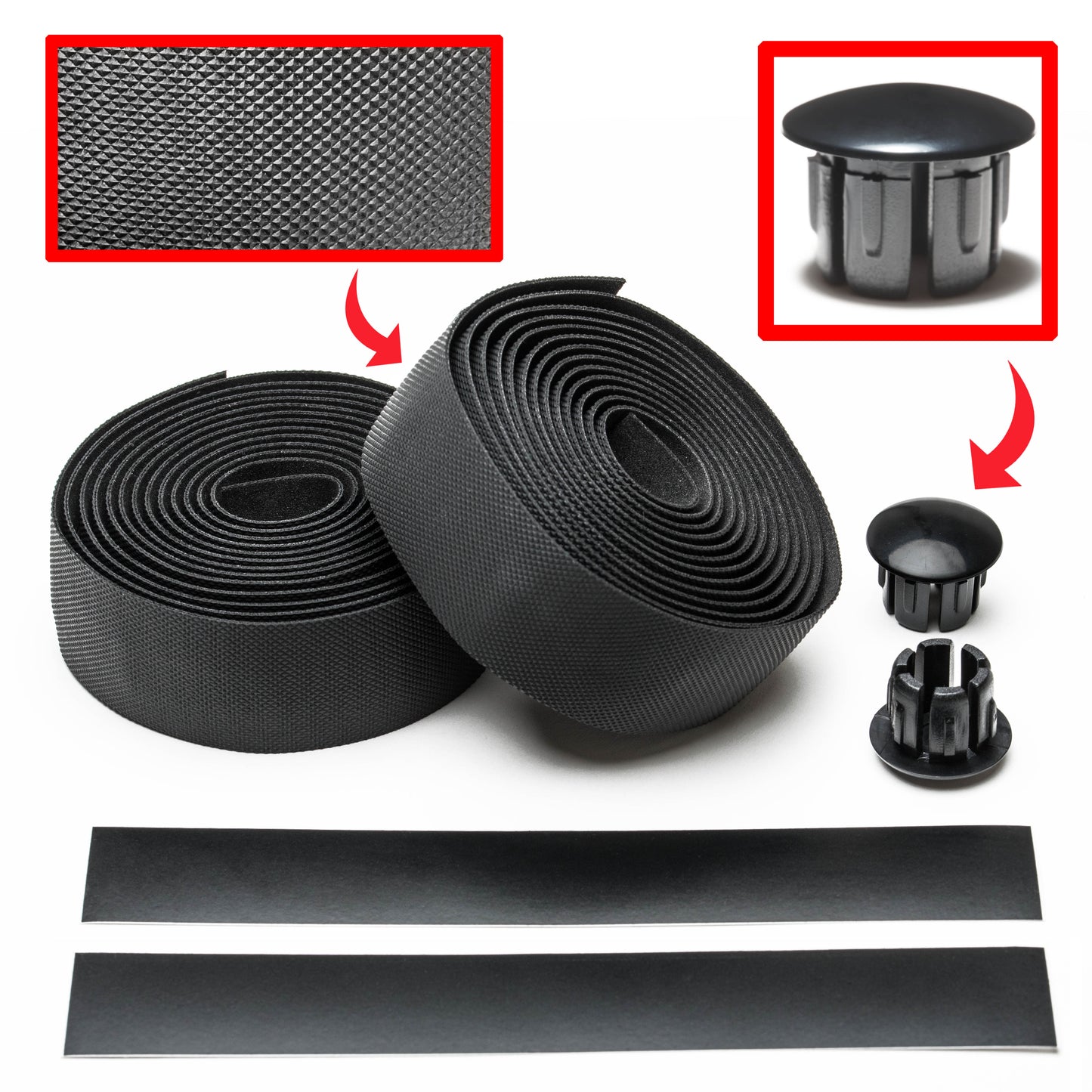 ハンドルバーテープ (黒)エンドテープ/エンドキャップ付